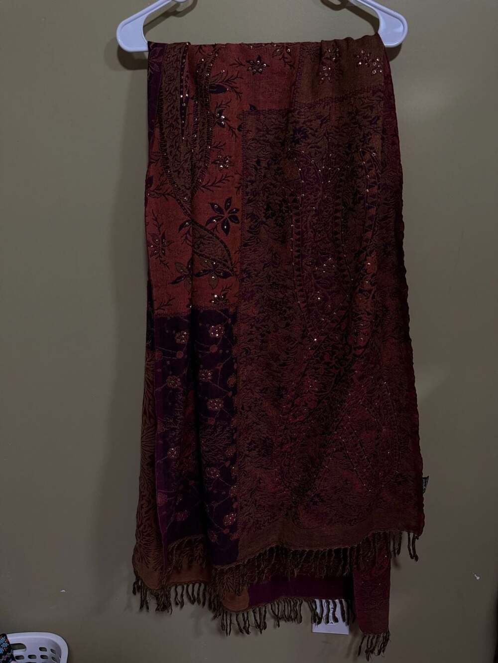 Cejon Accessories Inc. wool Patchwork Embroidered Shawl with Sequins and Fringe
